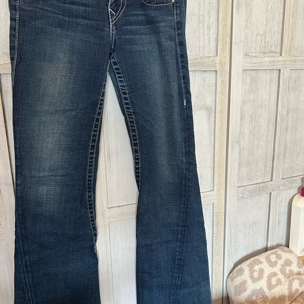 True Religion Joey Blue Flare Jeans with Vintage Wash